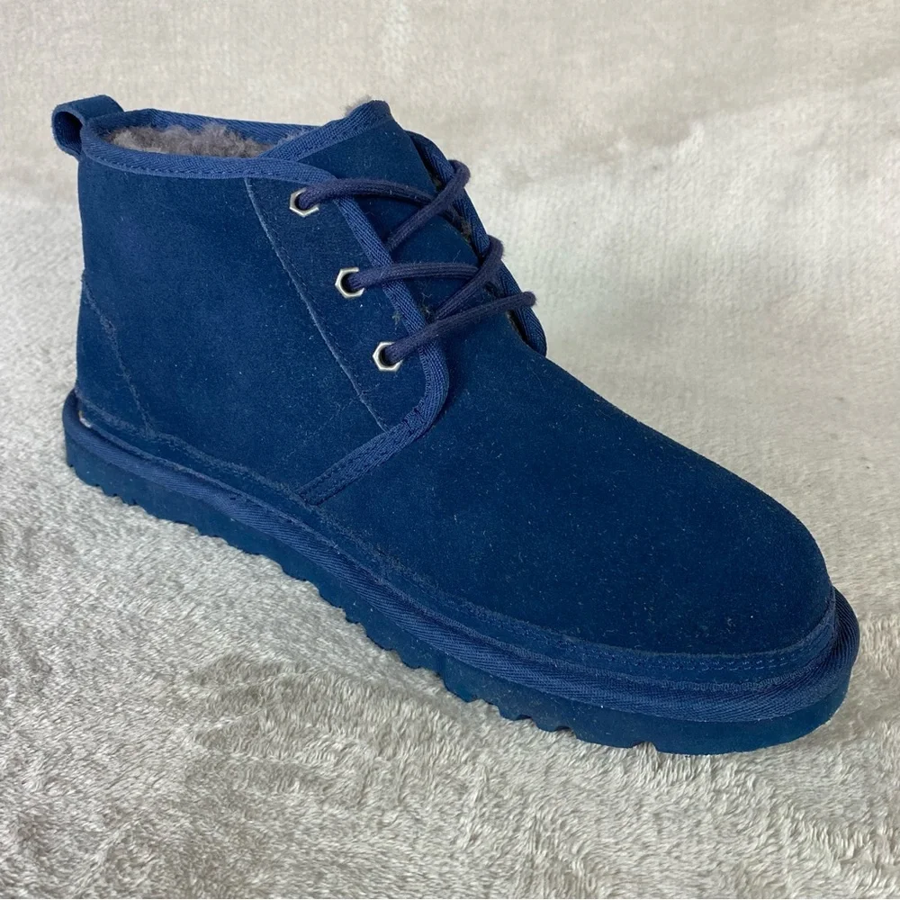 UGG Neumel Boots Mens Size 9 Blue Suede Shearling Chukka Ankle Lace Up